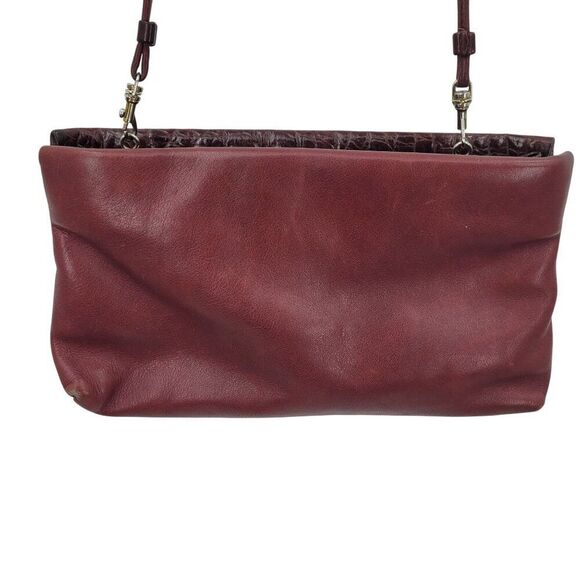 Vtg Oxblood Burgundy Wine Leather Embossed Croc Convertible Clutch Shoulder Bag - Picture 6 of 15